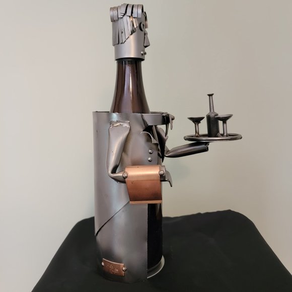 H & K Steel Scuptures Waiter Wine Bottle Holder/Wine Caddy - Picture 5 of 15